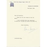 Prime Minister Edward Heath TLS typed signed letter 1980 on House of Commons letterhead