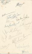 Cricket 1957 West Indies Test squad signed Taunton hotel card. 14 autographs inc. John Goddard