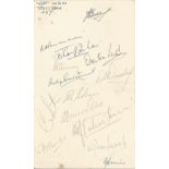 Cricket 1957 West Indies Test squad signed Taunton hotel card. 14 autographs inc. John Goddard