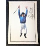 Jockey Frankie Dettori signed large tea towel produced for the Injured Jockey Fund.