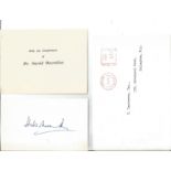 Harold Macmillan signed white card with compliment slip.