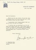 Prime Minister Edward Heath TLS typed signed letter 1980 on House of Commons letterhead