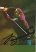 Seve Ballesteros signed 6 x 4 inch colour Fairways colour golf action postcard.