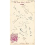 Cricket 1953 Australian Test squad signed on Taunton hotel card, 17 autographs