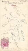 Cricket 1953 Australian Test squad signed on Taunton hotel card, 17 autographs