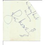 Roger Moore signed irregularly cur autograph album page, nice Saint doodle after name.
