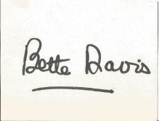 Bette Davis signed small white card. Condition 8/10.