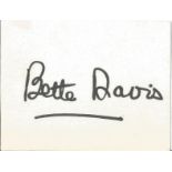 Bette Davis signed small white card. Condition 8/10.