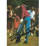 Seve Ballesteros signed 6 x 4 inch colour Fairways colour golf action postcard. Condition 9/10.