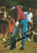 Seve Ballesteros signed 6 x 4 inch colour Fairways colour golf action postcard. Condition 9/10.
