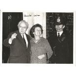 Harold Wilson signed 8 x 6 inch b/w photo on steps of 10 Downing Street with his wife