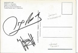Football Johan Cruyff and Johan Neeskens signed on back of Barcelona Stadium colour postcard.