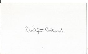 Hovercraft inventor Sir Christopher Cockerill signed white card. Condition 8/10.