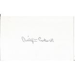 Hovercraft inventor Sir Christopher Cockerill signed white card. Condition 8/10.