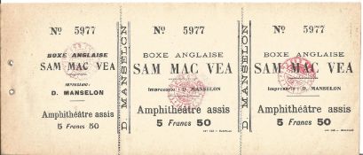 Sam Mcvea Vs Bill Harris 1909 Rare French Onsite Heavyweight Boxing Ticket. Condition 8/10.