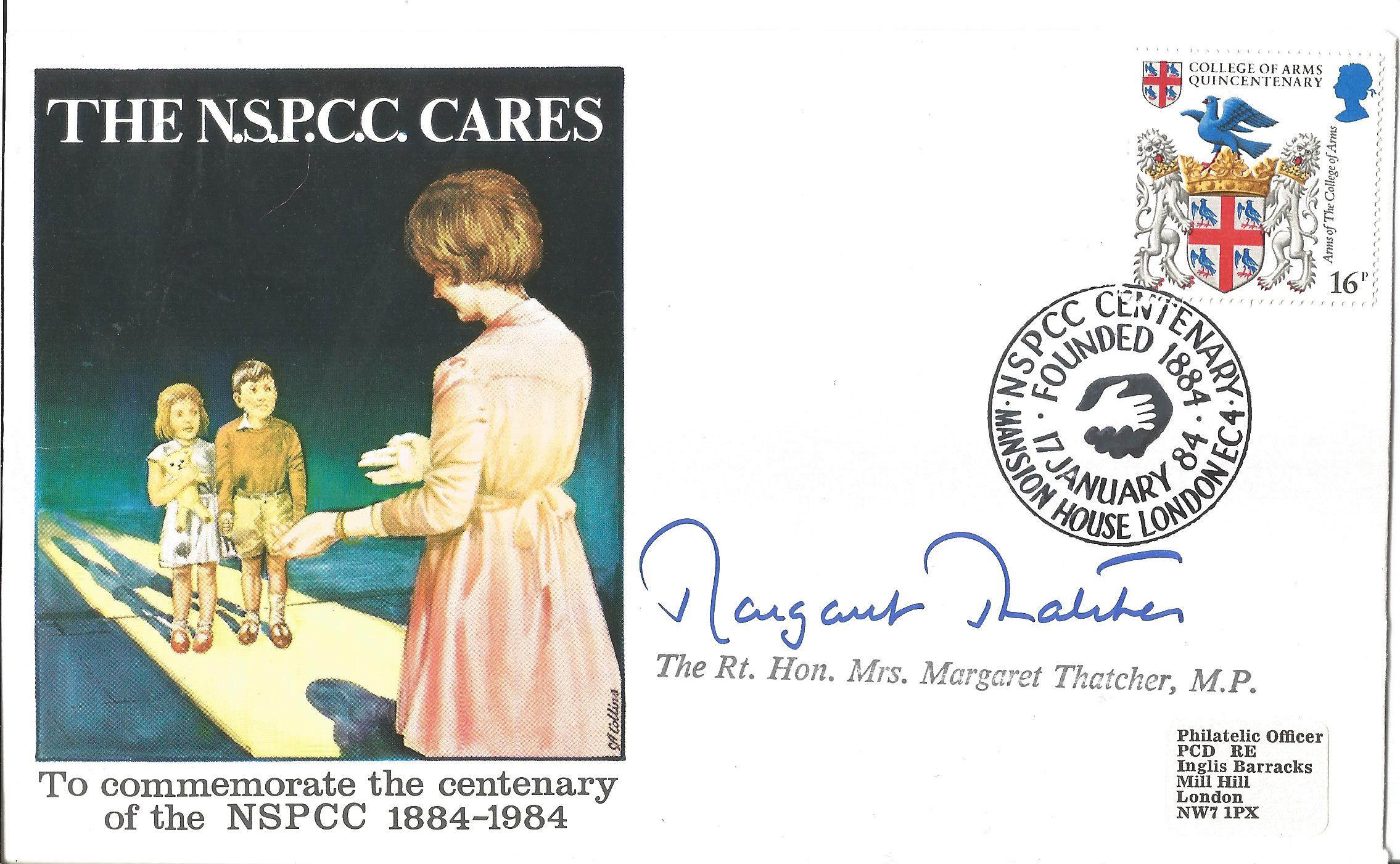 Margaret Thatcher signed 1984 NSPCC comm cover.