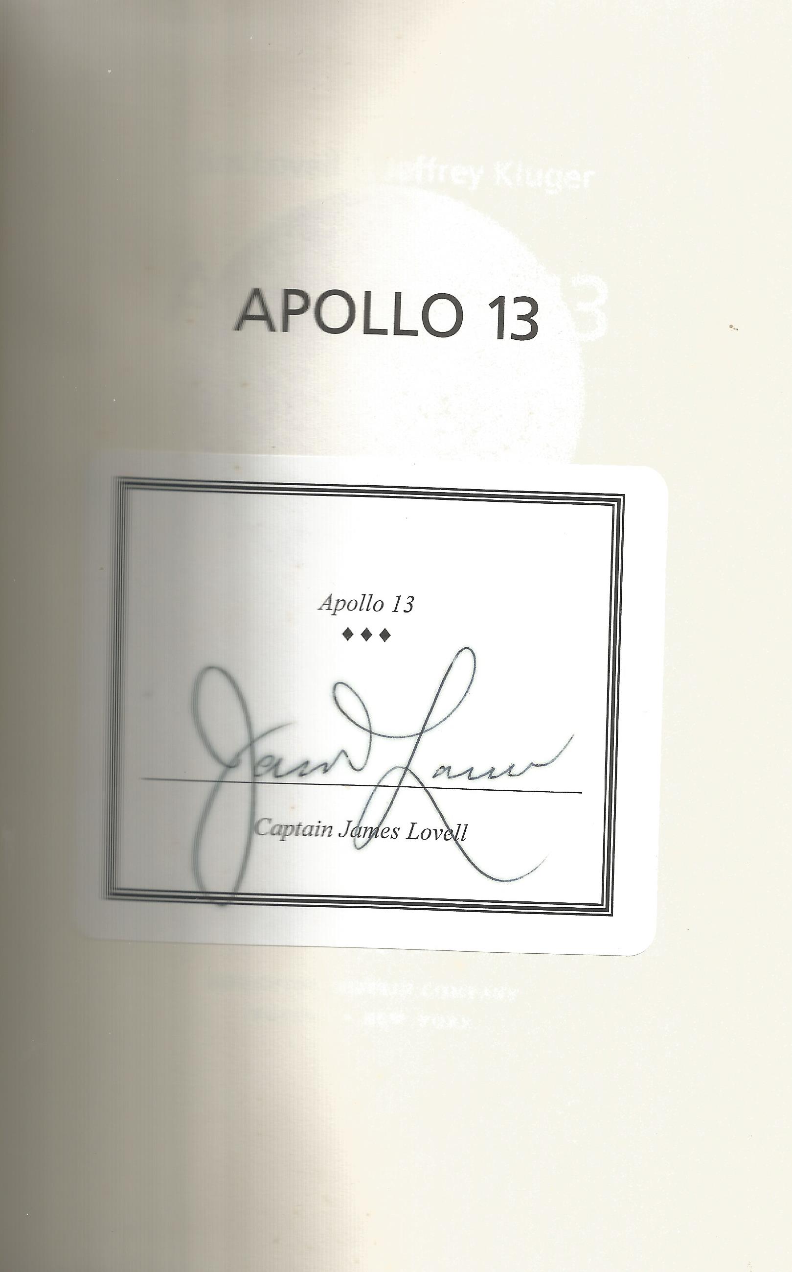 Apollo 13 commander Jim Lovell signed bookplate inside Apollo 13 hardback book
