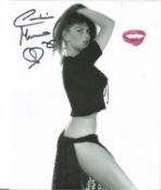 James Bond Caroline Munro signed sexy 10 x 8 inch b/w photo with added pink Lipstick Kiss to top