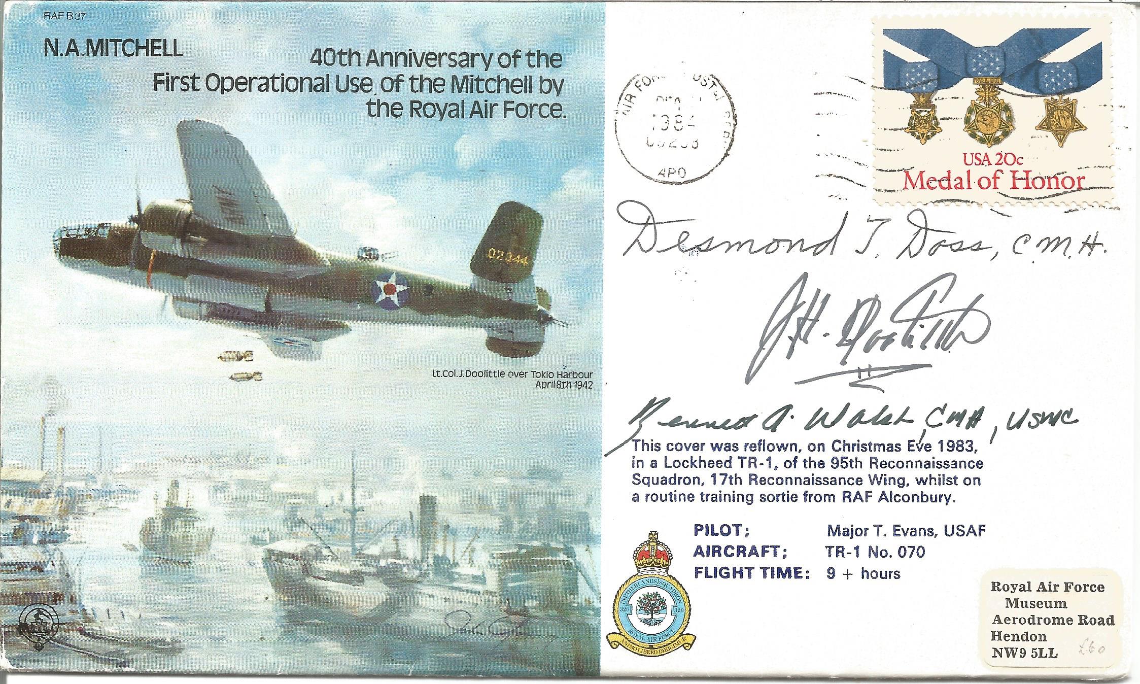 Gen J. H. Doolittle Kenneth A. Walsh, Desmond T. Doss signed 40th Anniversary of the First