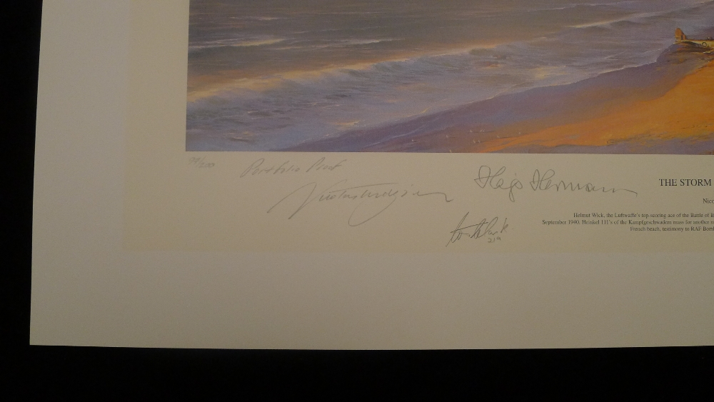 RARE Nicolas Trudgian The Storm Clouds Gather signed by 5 Luftwaffe WW2 Aces and 3 RAF Battle of - Image 2 of 5