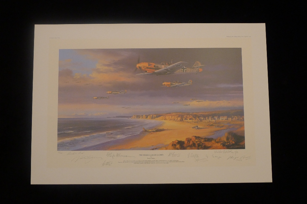 RARE Nicolas Trudgian The Storm Clouds Gather signed by 5 Luftwaffe WW2 Aces and 3 RAF Battle of