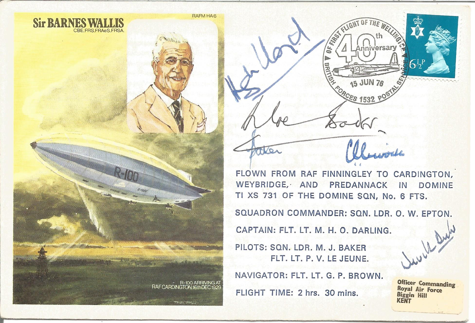 Neville Duke, Douglas Bader, Sqn Ldr M.J. Baker, Hugh Lloyd and one other signed Sir Barnes Wallis