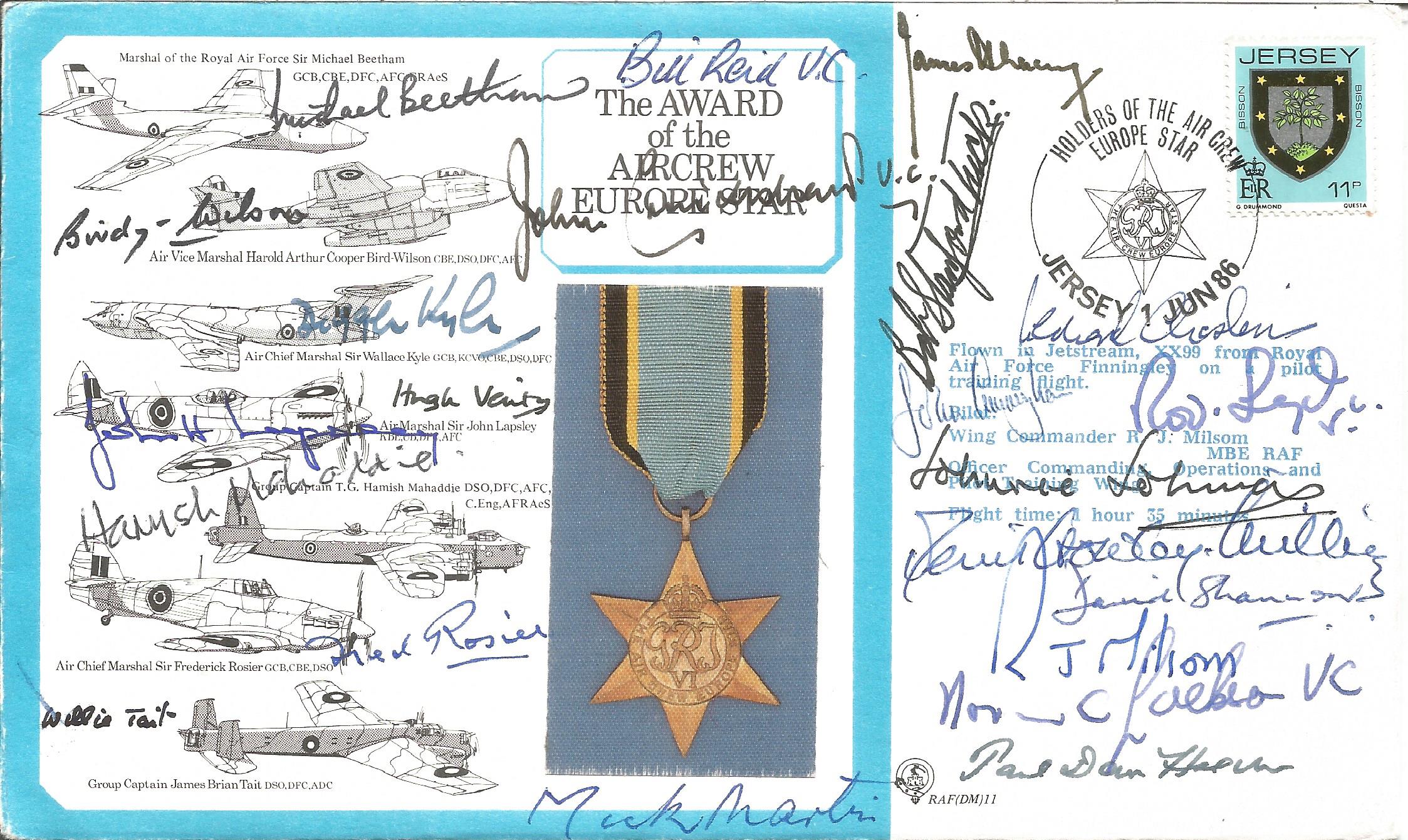 22 W2 bomber and fighter aces signed cover. Dambuster Mick Martin, Leonard Cheshire VC, Sir