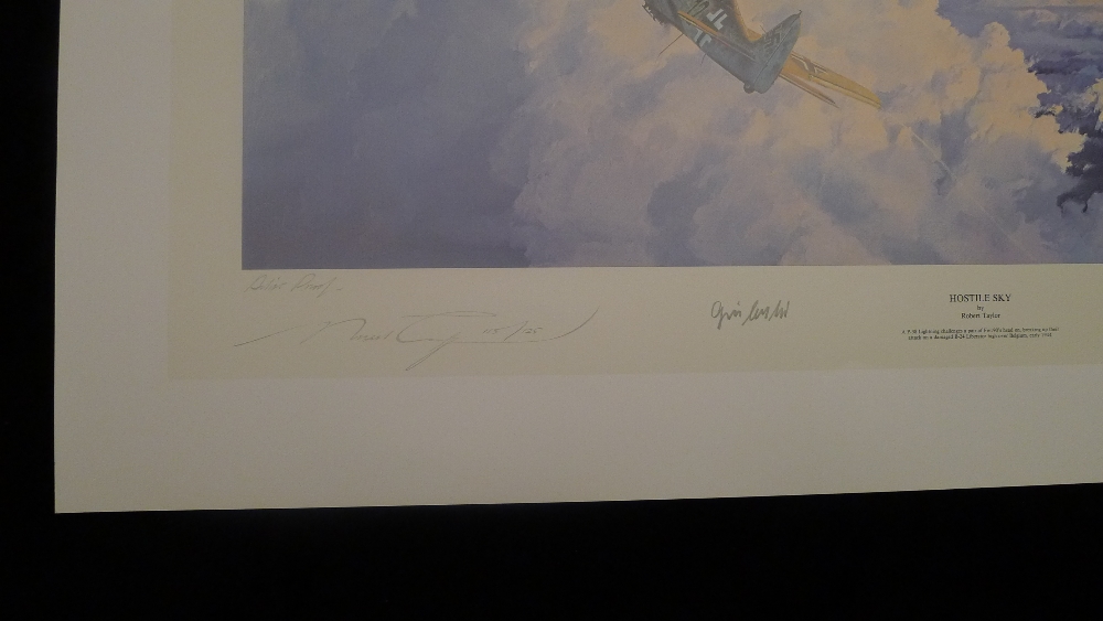 Robert Taylor Hostile Sky Artist Proof signed by 4 WW2 pilots (2 Luftwaffe Fw-190 pilots and 2 USAAF - Image 2 of 4