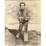 Alan Ladd signed 14 x 11 b/w vintage photo in western costume, dedicated. Has faults signs of age