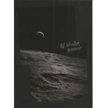 Apollo 15 Astronaut Al Worden signed 12 x 8 inch b/w book photo of the Earth and the moon, smudging,