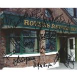 Coronation St 10x8 colour photo signed by 13. Includes Helen Worth, Johnny Briggs, Mikey North,