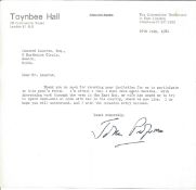 John Profumo TLS dated 16th July 1981 on Toynbee Hall headed paper replying to invitation to a forum