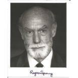 Nobel Prize Winner Roger Wolcott Sperry in a close-up portrait, 4 x 5 inch, signed in black ink. All