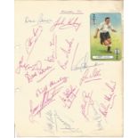 Vintage Arsenal FC signed notebook page. Signed by 18. Amongst signatures are Dave Bowen, John