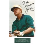 Jack Nicklaus signed colour photo. Dedicated. All autographs come with a Certificate of