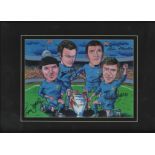 Manchester United legends 16x12 approx. professionally mounted and framed caricature signed by