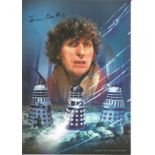 Tom Baker signed 12x8 colour montage photo from Dr Who. All autographs come with a Certificate of