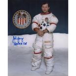 Apollo Astronaut John Young signed colour white space suit photo. Condition 9/10. All autographs