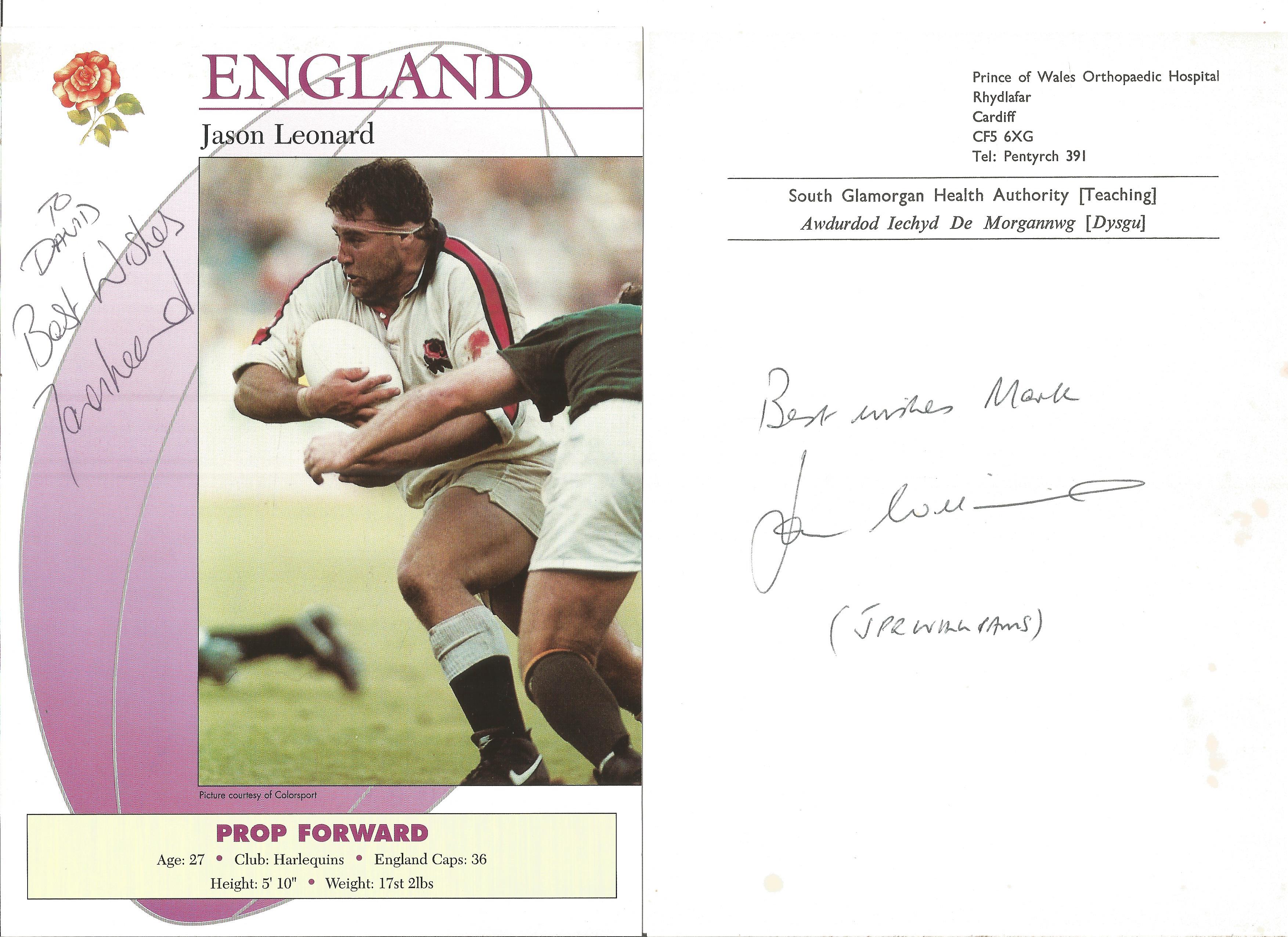 Rugby Collection. Assortment of signed photos. Signatures include Martin Johnson, Tim Rodber, Will