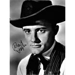 Robert Vaughn signed 16 x 12 photo from Magnificent Seven, slight crease top LH, otherwise good. All