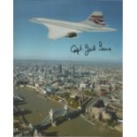 Capt Jock Lowe signed 10x8 colour Concorde photo flying over London. All autographs come with a