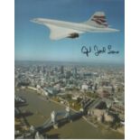 Cptn Jock Lowe signed 10x8 colour photo of Concorde over London. All autographs come with a