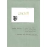 Frank Broome small autograph stuck to 6x4 England card. Played for Aston Villa, Derby, Notts