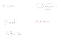 Sylvia Syms, Roy Barraclough, Ed Bishop, Norma West and Michael Sharman signed A4 page. All