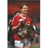 Football Lee Martin 10x8 signed colour photo pictured celebrating with the FA Cup for Manchester