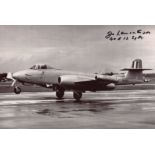 Gloster Meteor 8x12 photo signed by Gloster Meteor Test pilot John Oliver Lancaster DFC. All