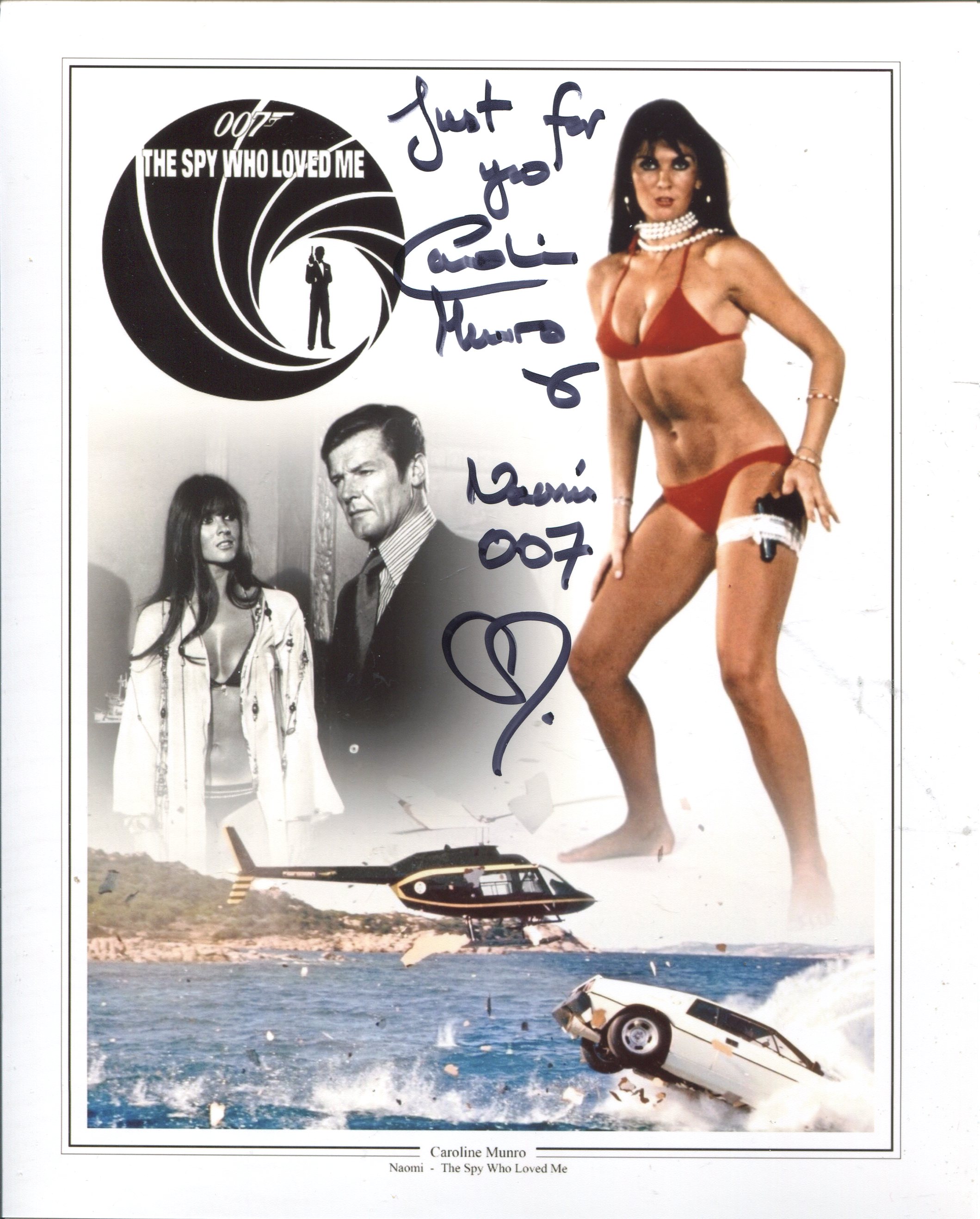 007 Bond girl. The Spy Who Loved Me actress Caroline Munro signed 8x10 montage photo. All autographs