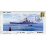 HMS Hood. Cover dedicated to the 85th anniversary of the launching of HMS Hood signed by Ted Briggs,