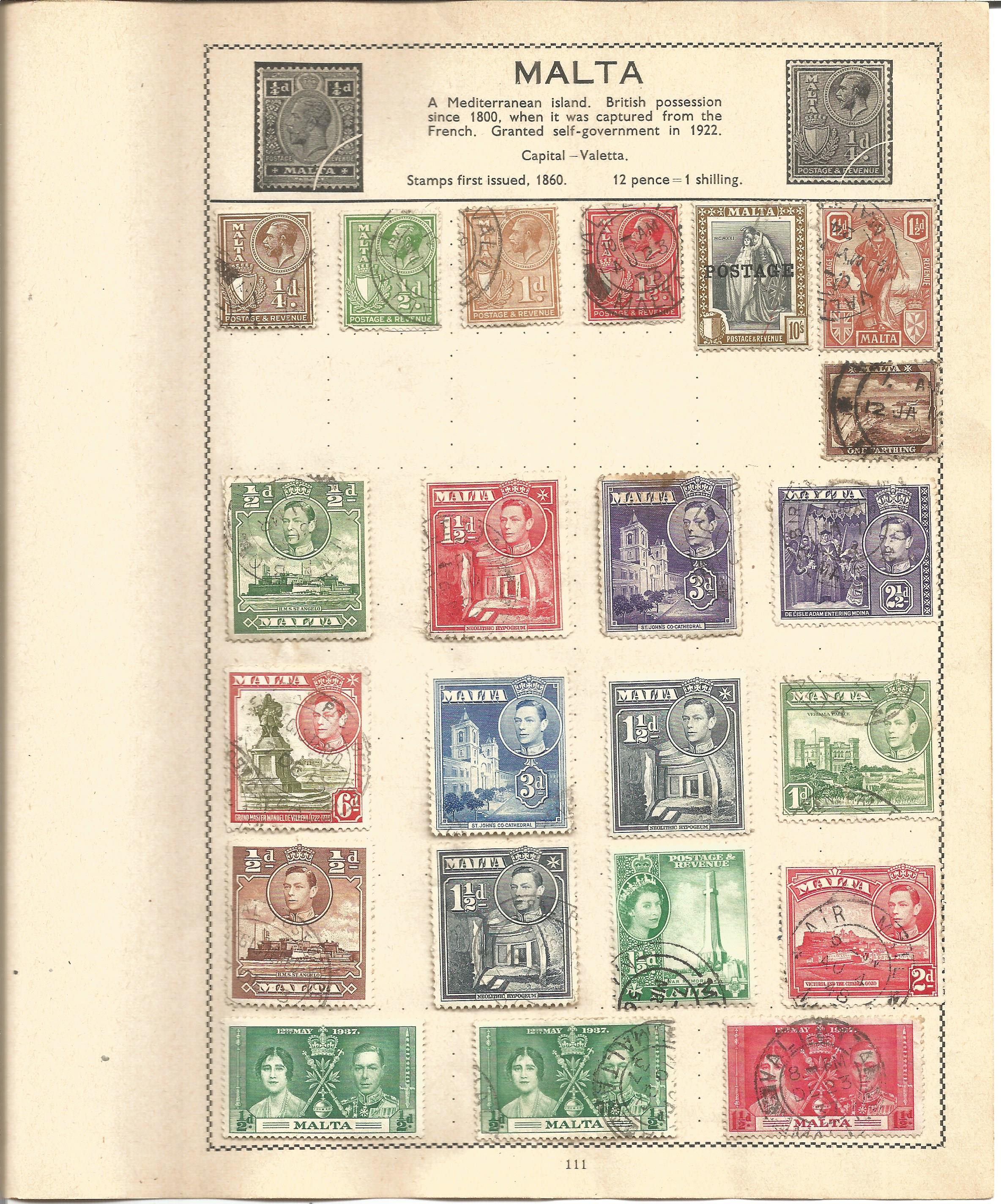 British Commonwealth stamp collection 5 loose album leaves includes countries such as Malta, - Image 3 of 3