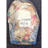 USA stamp collection glory bag hundreds of stamps used cleaned mostly 1930s, 40s and 50s mounted may